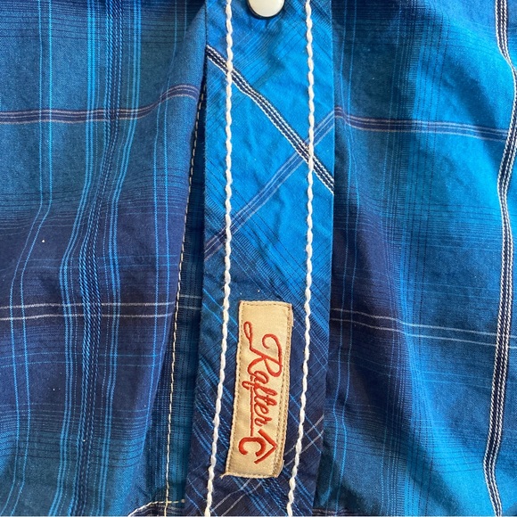 RAFTER C Cowboy Collection Western Shirt Blue Plaid Pearl Snap Button Up Men’s L - Picture 8 of 14
